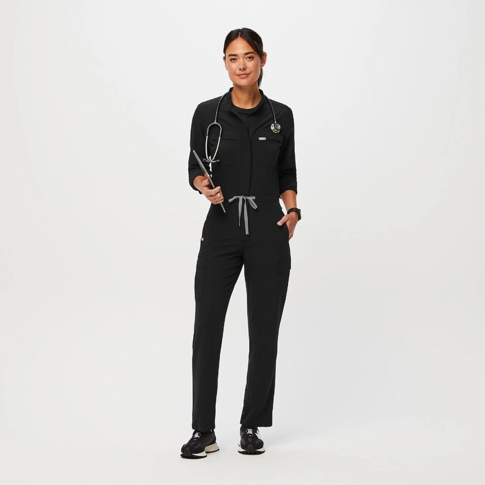 Figs Black Chantal Longsleeve Cargo ScrubJumpsuit™ NWT